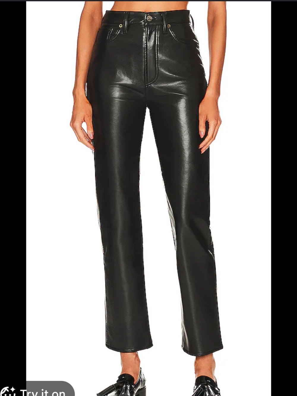 Agolde Black Faux Leather Straight-Leg Pants